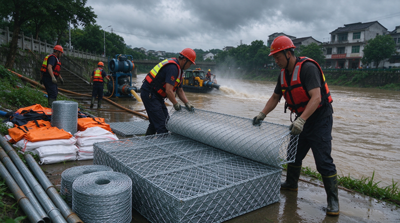 Ang Changshu Jianghe Flood Prevention Products ay Naghahatid ng Gabion at Galvanized Mesh Materials para sa Inner Mongolia Emergency Drainage Support Project Ang Changshu Jianghe Flood Prevention Products ay Naghahatid ng Gabion at Galvanized Mesh Materials para sa Inner Mongolia Emergency Drainage Support Project
